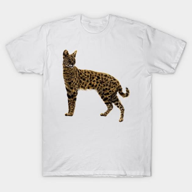 Serval cat T-Shirt by lorendowding